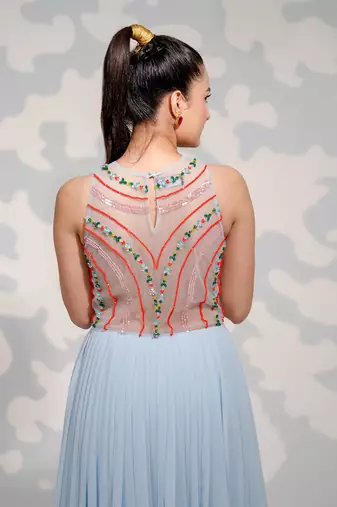 Powder Blue Tulle Georgette Gown