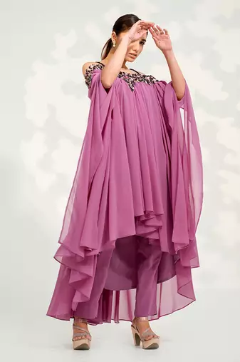 Purple Off Shoulder Pant Set