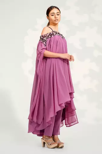 Purple Off Shoulder Pant Set