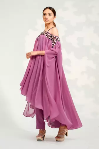 Purple Off Shoulder Pant Set