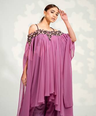 Purple Off Shoulder Pant Set 5