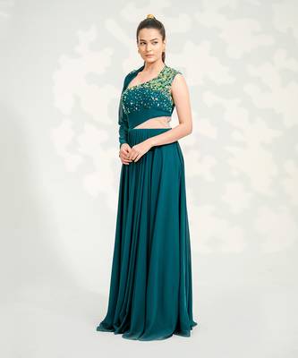 Emerald Green One Shoulder Gown 2