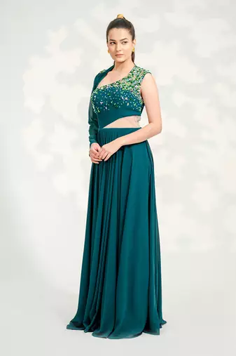 Emerald Green One Shoulder Gown