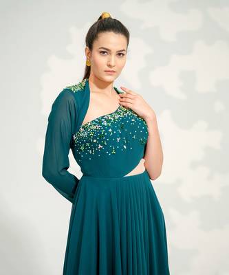Emerald Green One Shoulder Gown 3