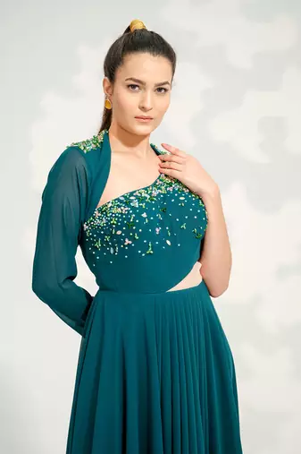 Emerald Green One Shoulder Gown