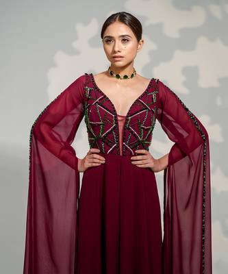 Purple Cape Sleeve Jumpsuit 4