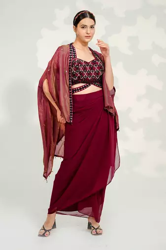Purple Dhoti Cape Set