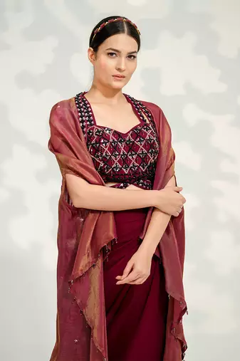 Purple Dhoti Cape Set