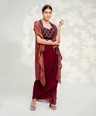 Purple Dhoti Cape Set 4