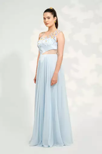 Powder Blue One Shoulder Gown