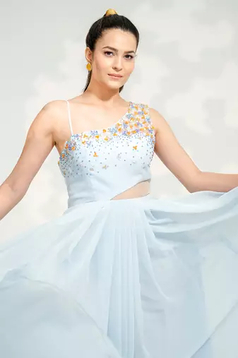 Powder Blue One Shoulder Gown
