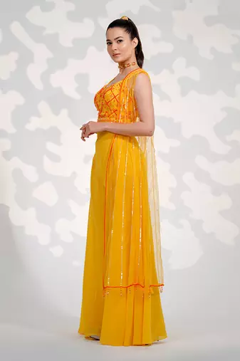 Yellow Tule Crystal Jacket Set