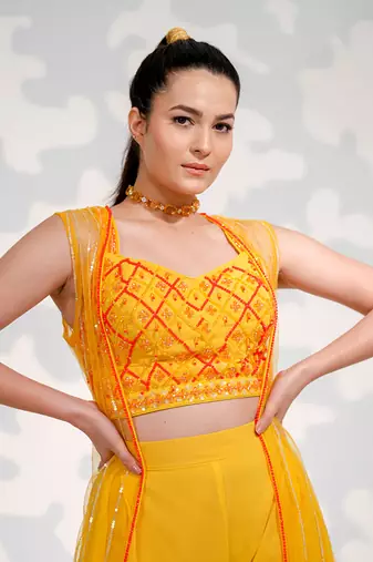 Yellow Tule Crystal Jacket Set