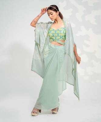 Mint Green Dhoti Cape Set 2