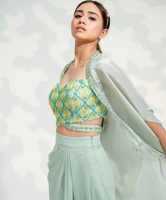 Mint Green Dhoti Cape Set 3