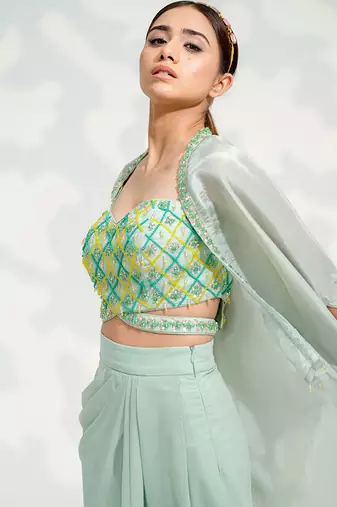 Mint Green Dhoti Cape Set
