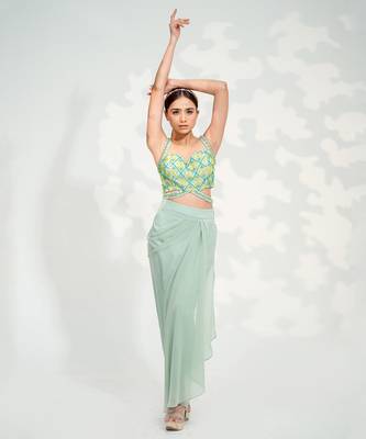 Mint Green Dhoti Cape Set 4