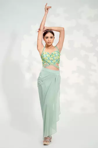 Mint Green Dhoti Cape Set