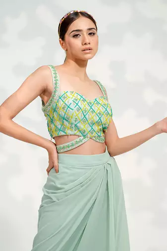 Mint Green Dhoti Cape Set