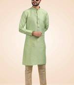 Green printed art silk kurta-pajama