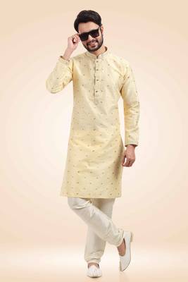 Fawn printed art silk kurta-pajama 1