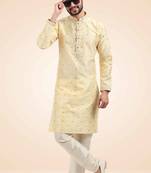 Fawn printed art silk kurta-pajama