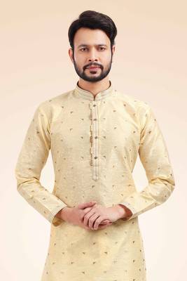 Fawn printed art silk kurta-pajama 3