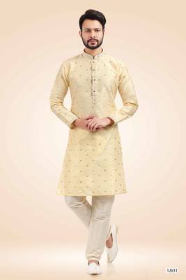 Fawn printed art silk kurta-pajama 4