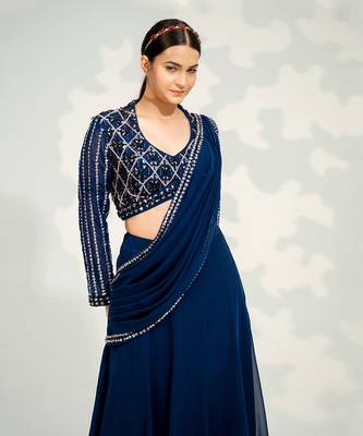 Blue Georgette Saree Lehenga set 2