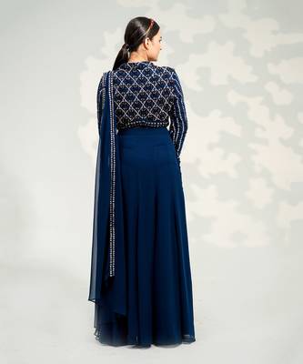 Blue Georgette Saree Lehenga set 5