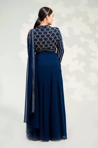 Blue Georgette Saree Lehenga set