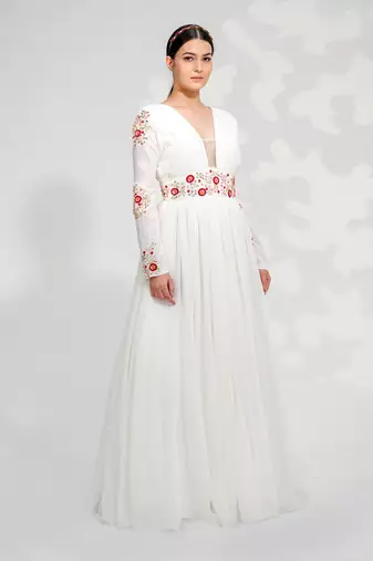White Floral Anarkali Set