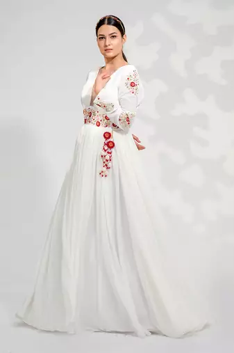 White Floral Anarkali Set