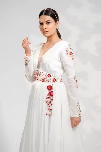 White Floral Anarkali Set
