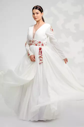 White Floral Anarkali Set