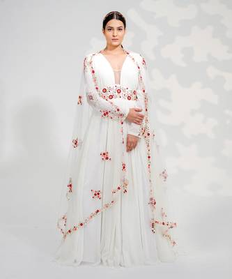 White Floral Anarkali Set 1