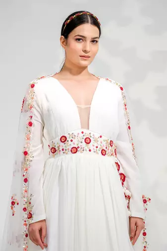 White Floral Anarkali Set
