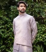 Lilac Side Cut High-Low Jacket With Stitchlines And French Knot Embroidery