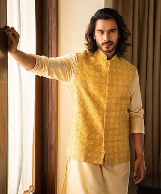Yellow Jacket With All Over Zari Embroidery 1