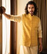 Yellow Jacket With All Over Zari Embroidery