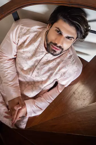 Powder Pink Applique Kurta Set.