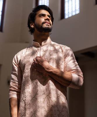 Powder Pink Applique Kurta Set. 4