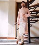 Rose Pink Hand Embroidered Jacket With Kurta Set.