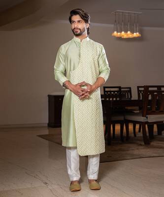 Light Green Layered Kurta Set. 1