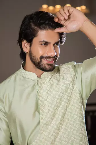 Light Green Layered Kurta Set.