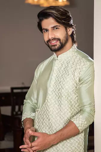 Light Green Layered Kurta Set.