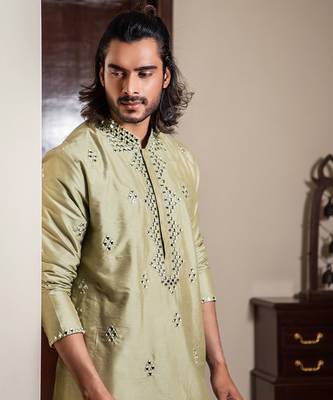 Mehendi Green Heavy Mirror Work Kurta Set 2