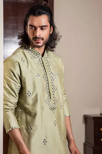Mehendi Green Heavy Mirror Work Kurta Set
