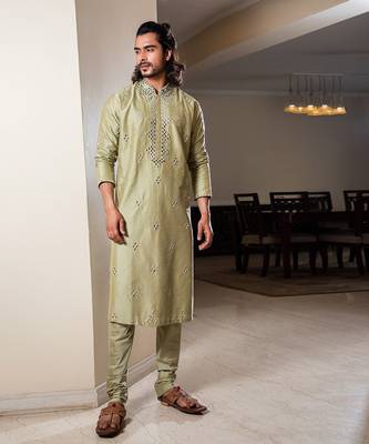 Mehendi Green Heavy Mirror Work Kurta Set 1