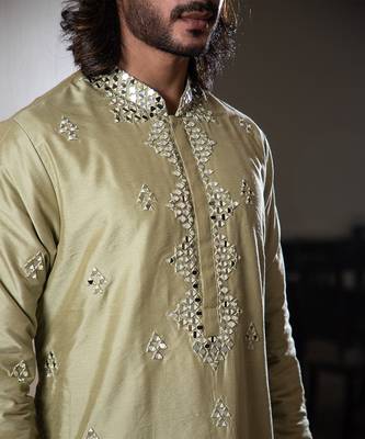 Mehendi Green Heavy Mirror Work Kurta Set 3